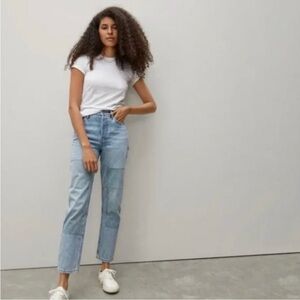 EVERLANE The Curvy '90s Cheeky Straight Jean Patched Blue 25 Crop Ankle Distress